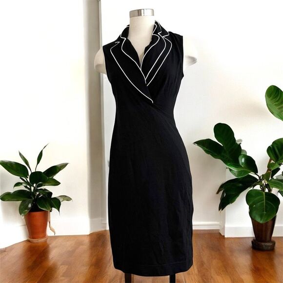Joseph Ribkoff Black Wiggle Pencil Dress Small S 4 Mock Wrap - Picture 1 of 7